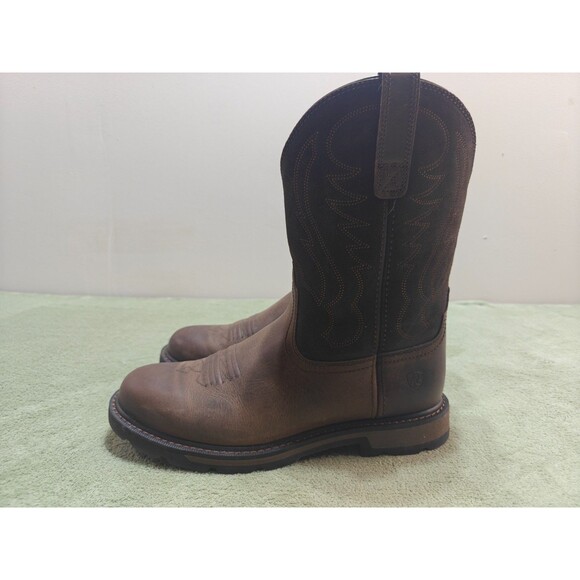 Ariat Groundbreaker 10D Men\'s Pull On Work Boots Brown Leather EH Soft Toe